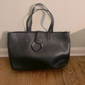 Zara black faux leather laptop tote